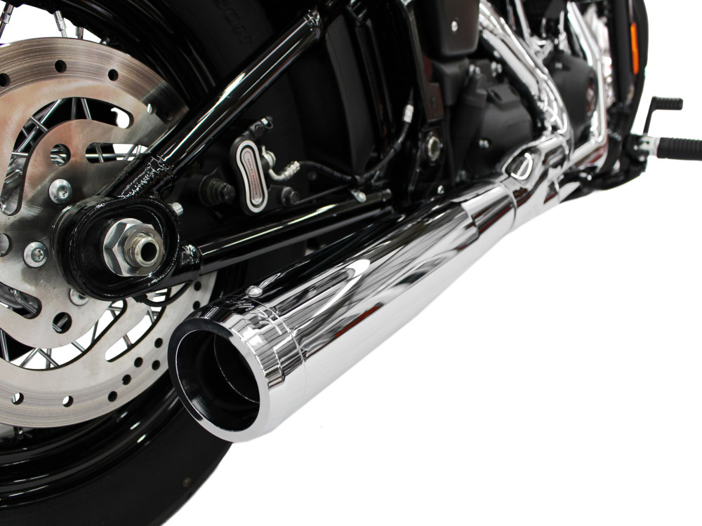 2-into-1 Exhaust – Chrome with Chrome End Cap. Fits Deluxe, Softail Slim, Street Bob, Low Rider, Fat Bob 2018up & Standard 2020up 2