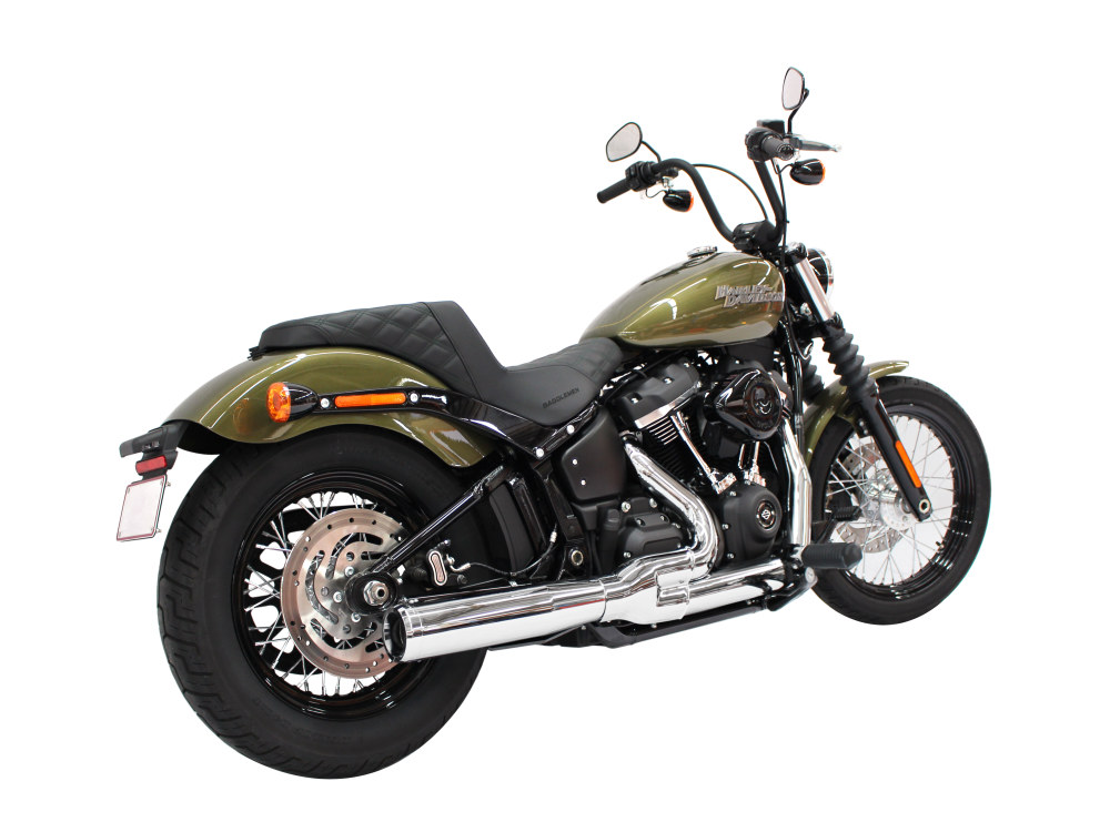 2-into-1 Exhaust – Chrome with Chrome End Cap. Fits Deluxe, Softail Slim, Street Bob, Low Rider, Fat Bob 2018up & Standard 2020up 3