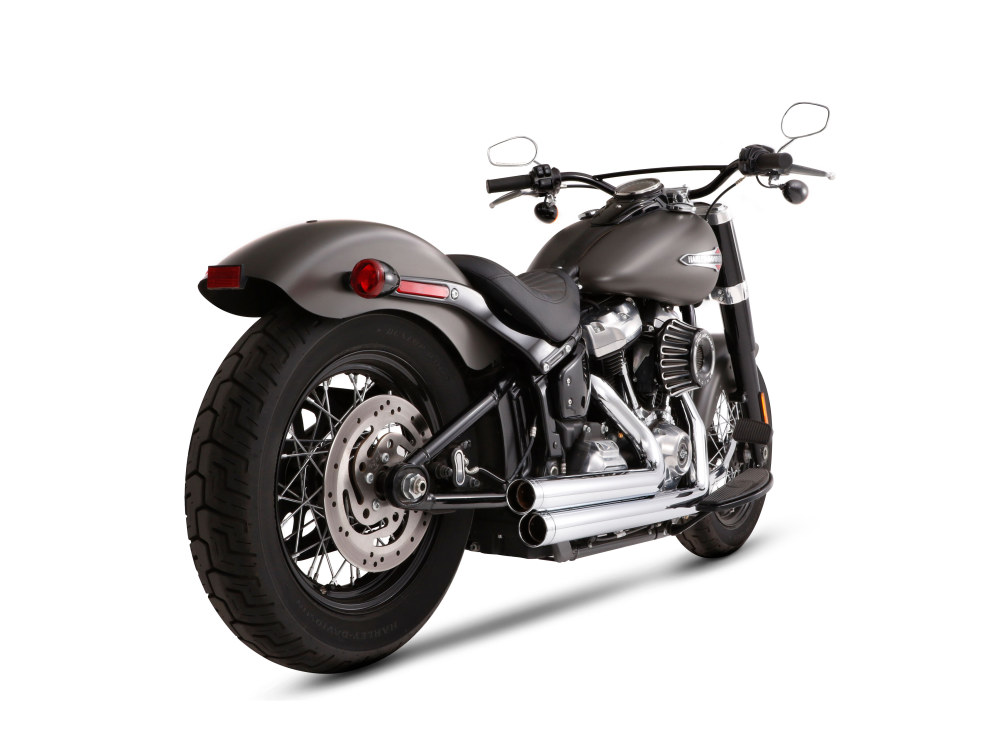 2-into-2 Staggered Exhaust – Chrome with Chrome End Caps. Fits Softail 2018up. 1