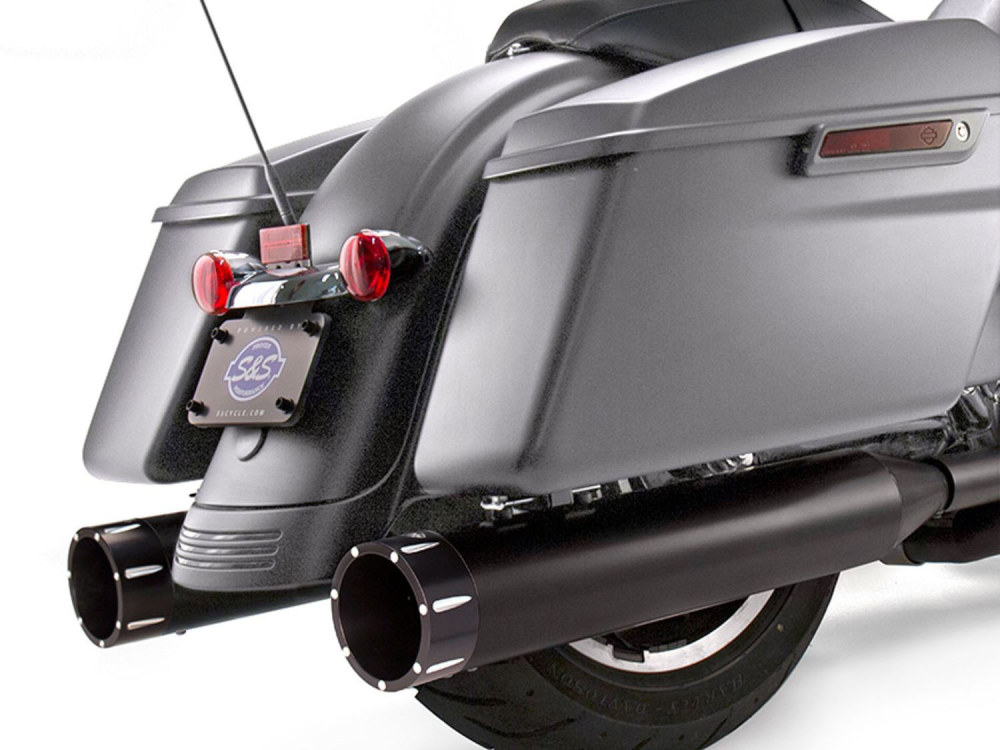 4-1 2in. Mk45 Slip-On Mufflers – Black with Black Tracer End Caps. Fits Touring 2017up.